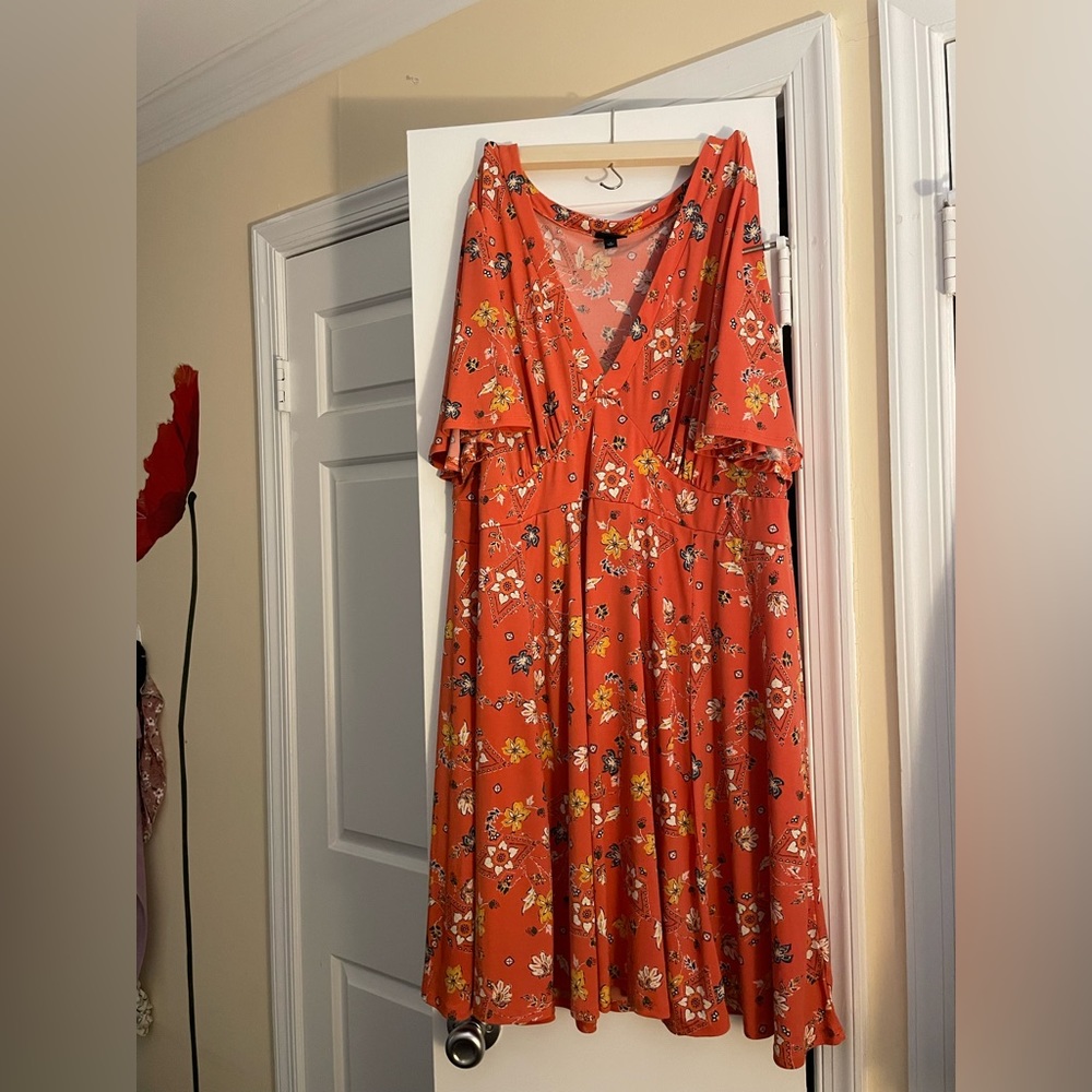 Torrid Ruffle Sleeve Dress Orange Floral